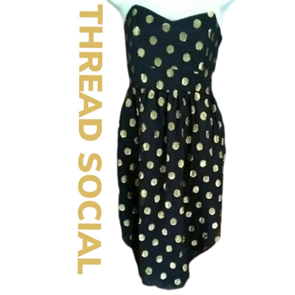 THREAD SOCIAL BLACK WITH GOLD STRAPLESS DRESS